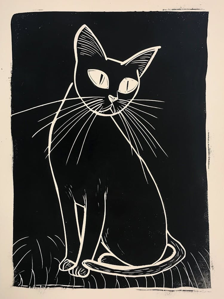 Siamese Cat Linocut Blockprint 2