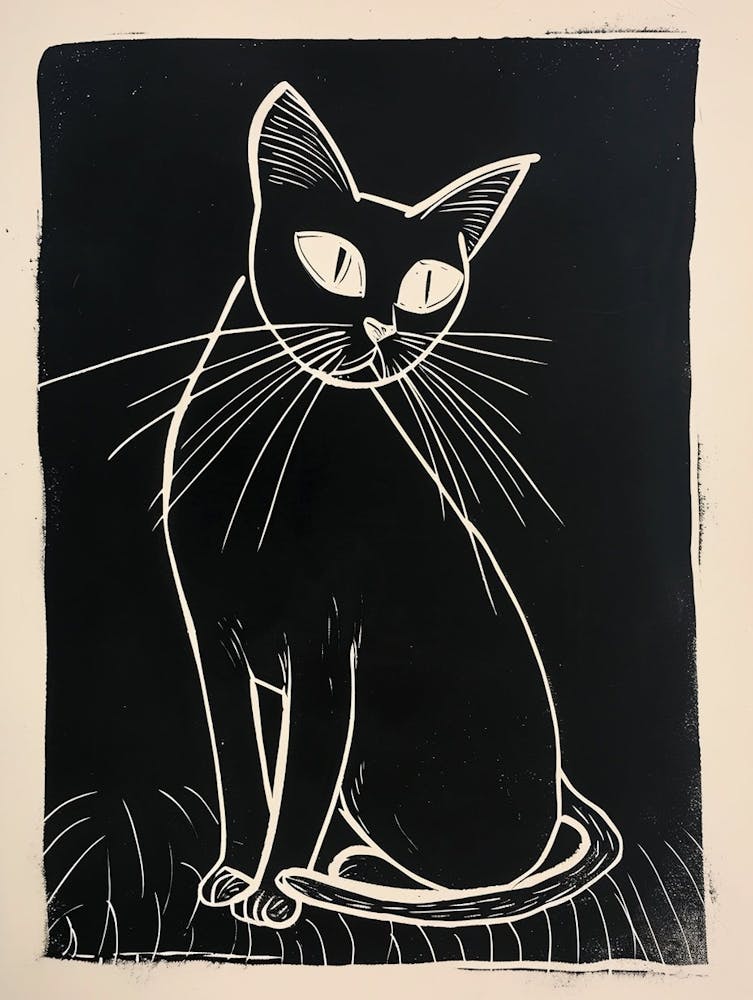 Siamese Cat Linocut Blockprint 2