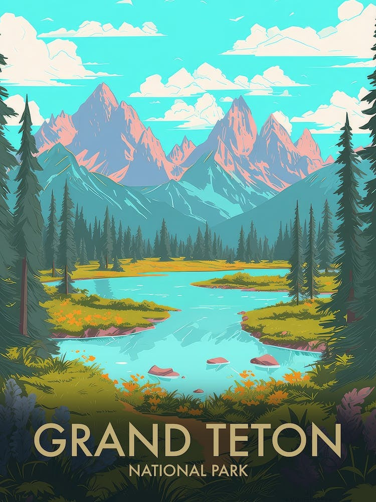 Grand Teton National Park Vintage Travel Poster 2