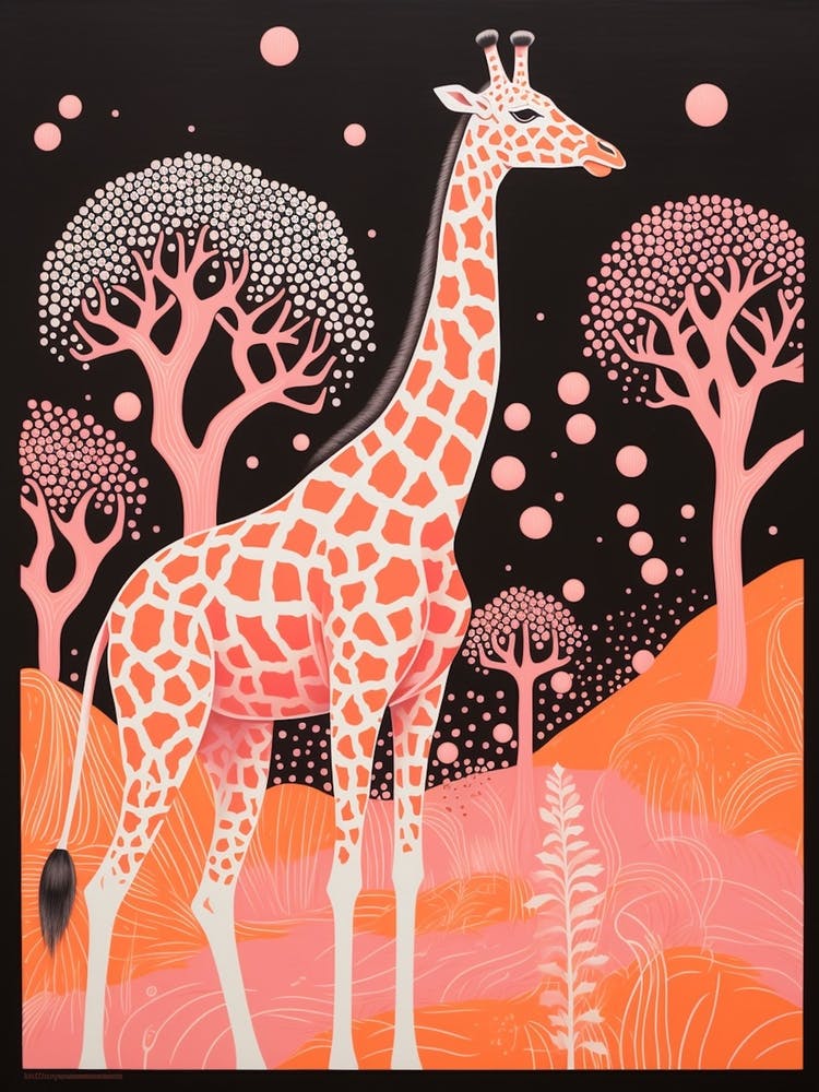 Abstract Giraffe Orange & Pink Portrait 6