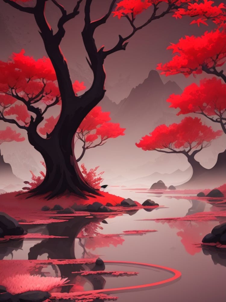 Red Trees In The Forest