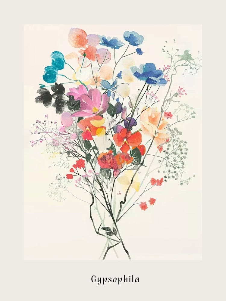 Gypsophila 2 Collage Flower Bouquet Poster