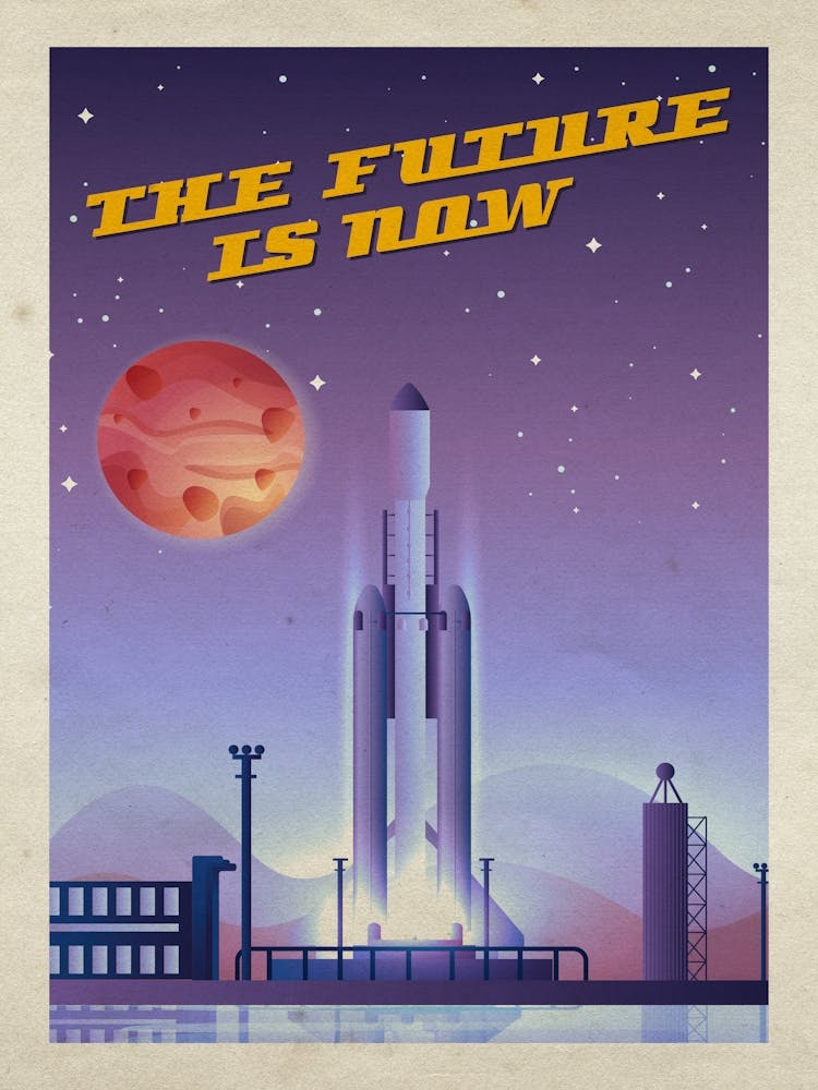 The Future is Now, SpaceX Falcon Heavy — Vintage retro space poster, retrofuturism poster, retro space, propaganda poster