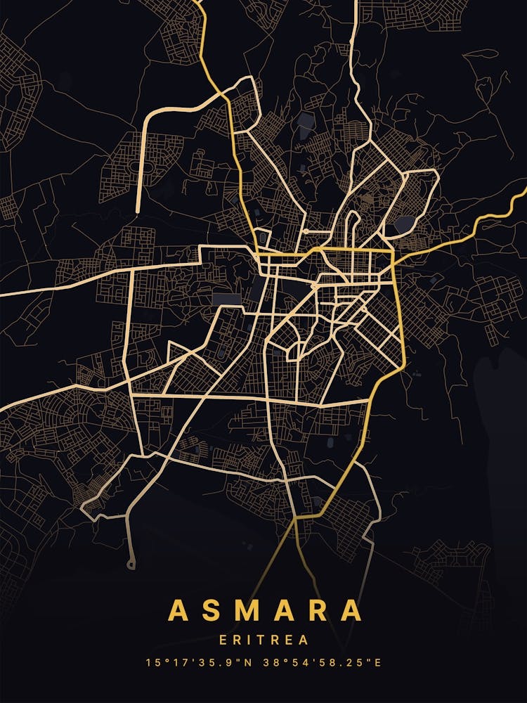 Asmara Eritrea Black And Gold Map