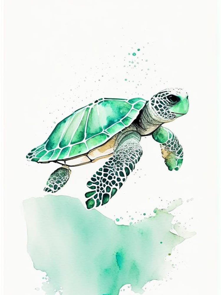 Flatback Sea Turtle (Natator Depressus), Sea Turtle Minimalist Watercolour 1