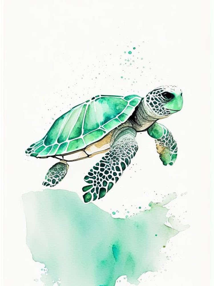 Flatback Sea Turtle (Natator Depressus), Sea Turtle Minimalist Watercolour 1