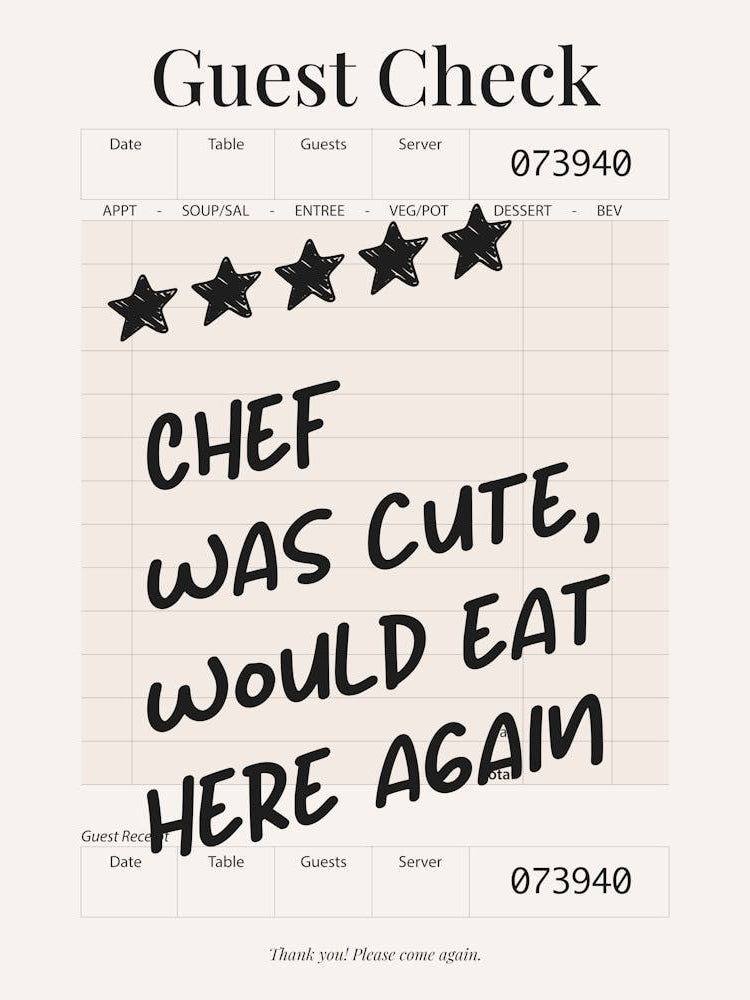 Guest Check - Chef Was Cute - Black & Cream