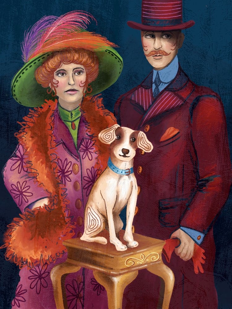 Vintage familyportrait with dog