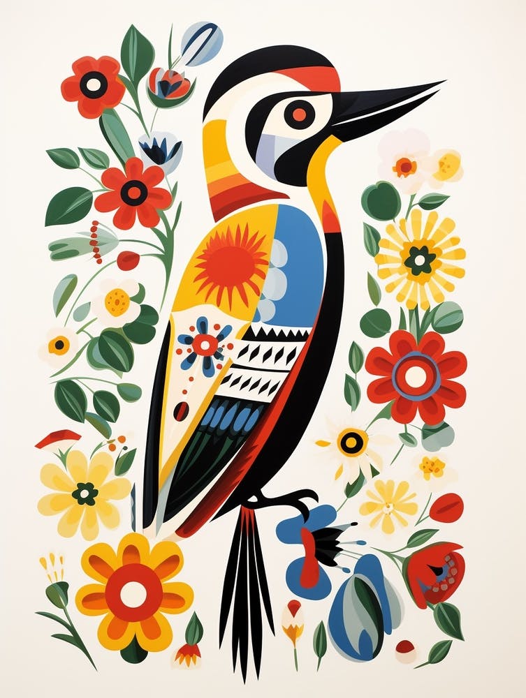 Scandinavian Bird Illustration Woodpecker 1