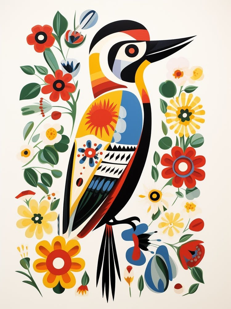Scandinavian Bird Illustration Woodpecker 1
