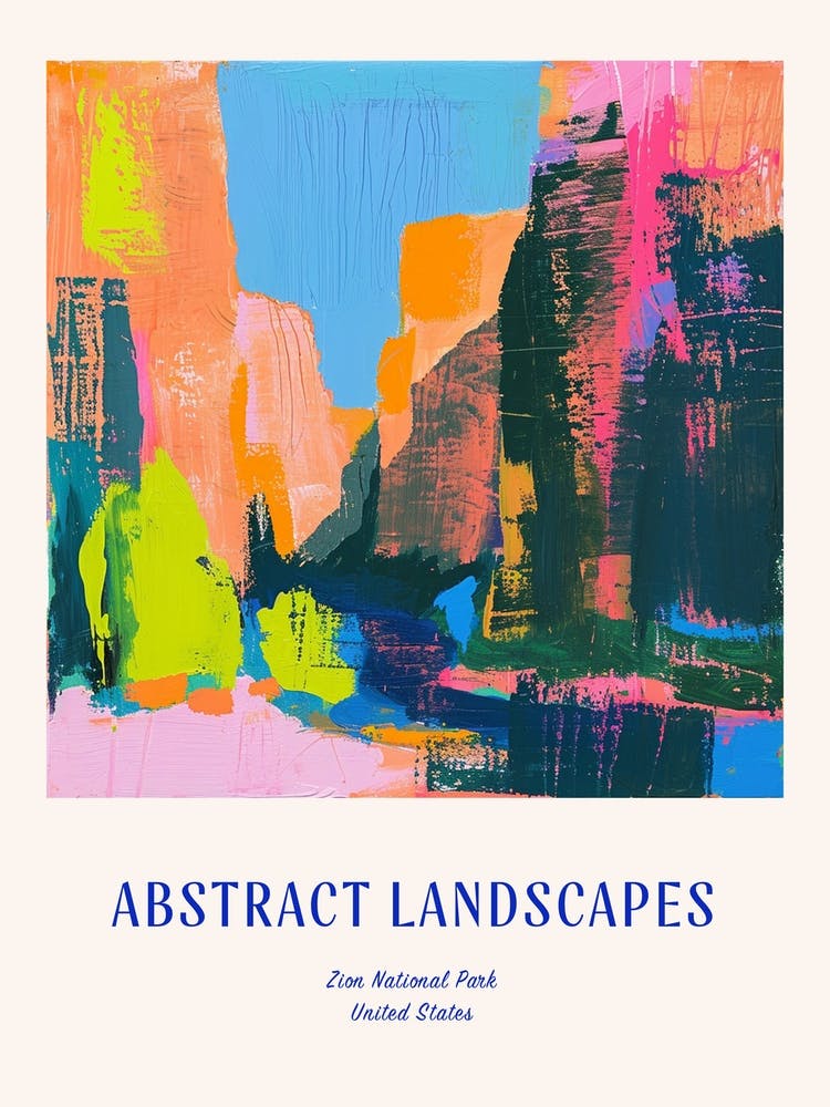 Abstrait Coloré Zion National Park 2 Affiche Bleue