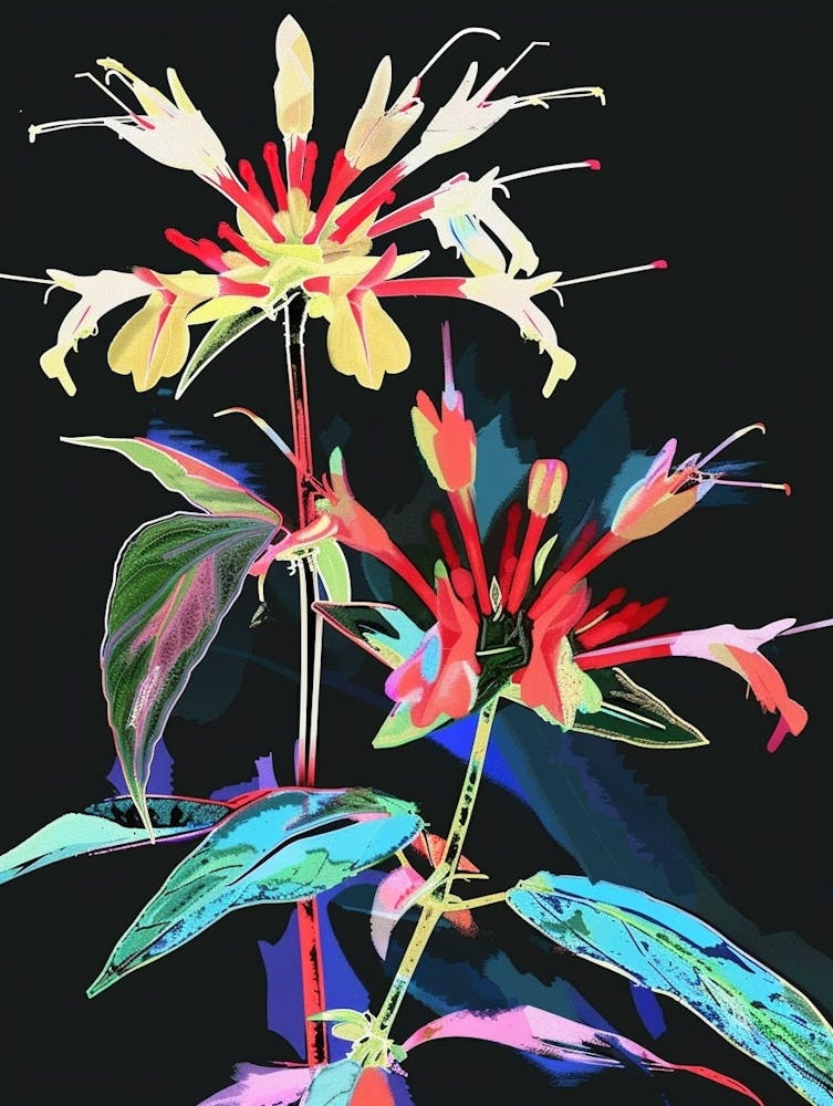 Neon Flowers On Black Bee Balm 3