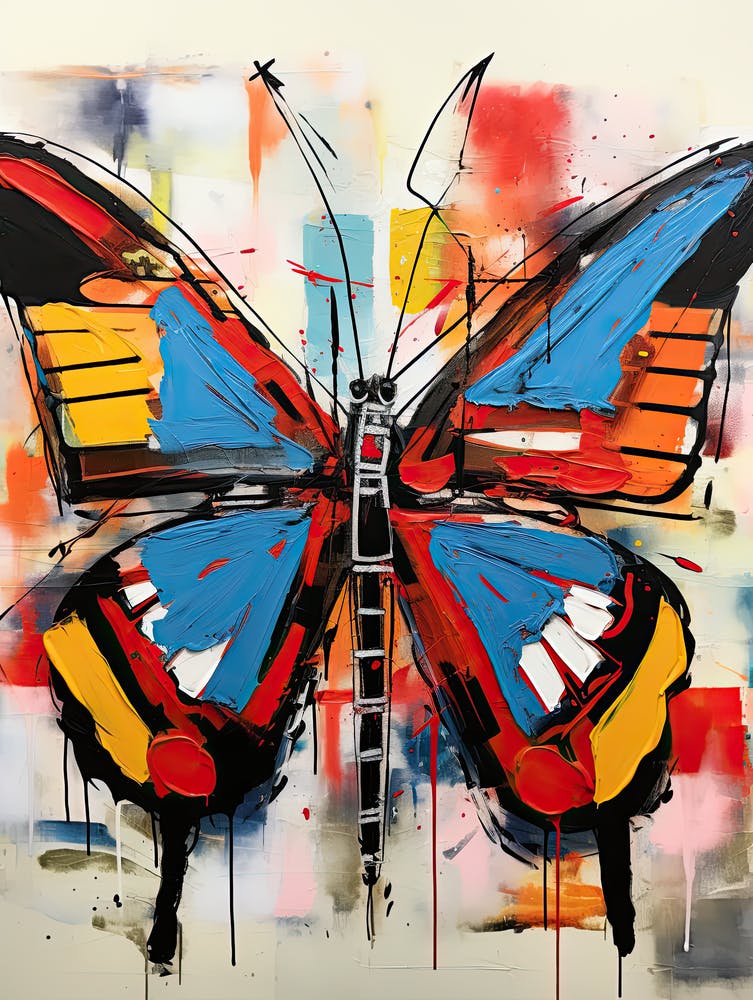 Schmetterling blau, gelb im Basquiat-Stil