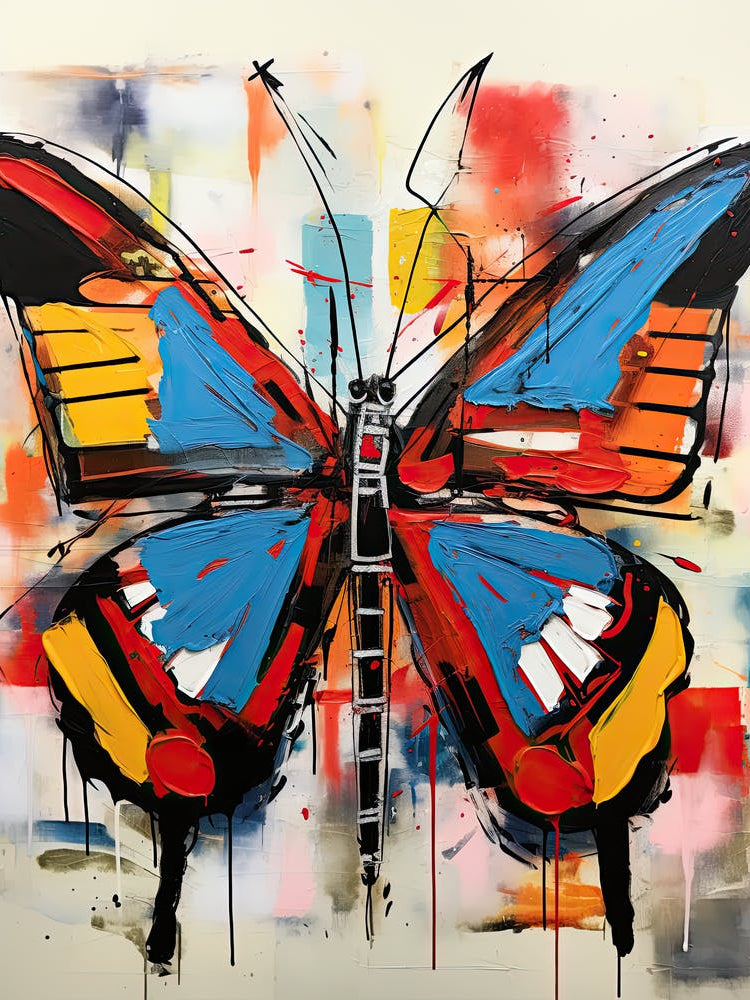 Butterfly blue, yellow in Basquiat's Style