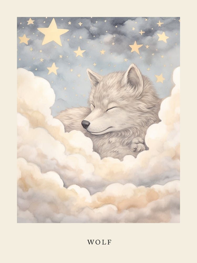 Sleeping Baby Wolf 1 Nursery Poster