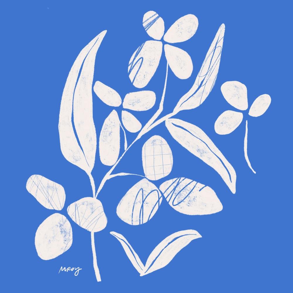 Abstract Floral Blue Square