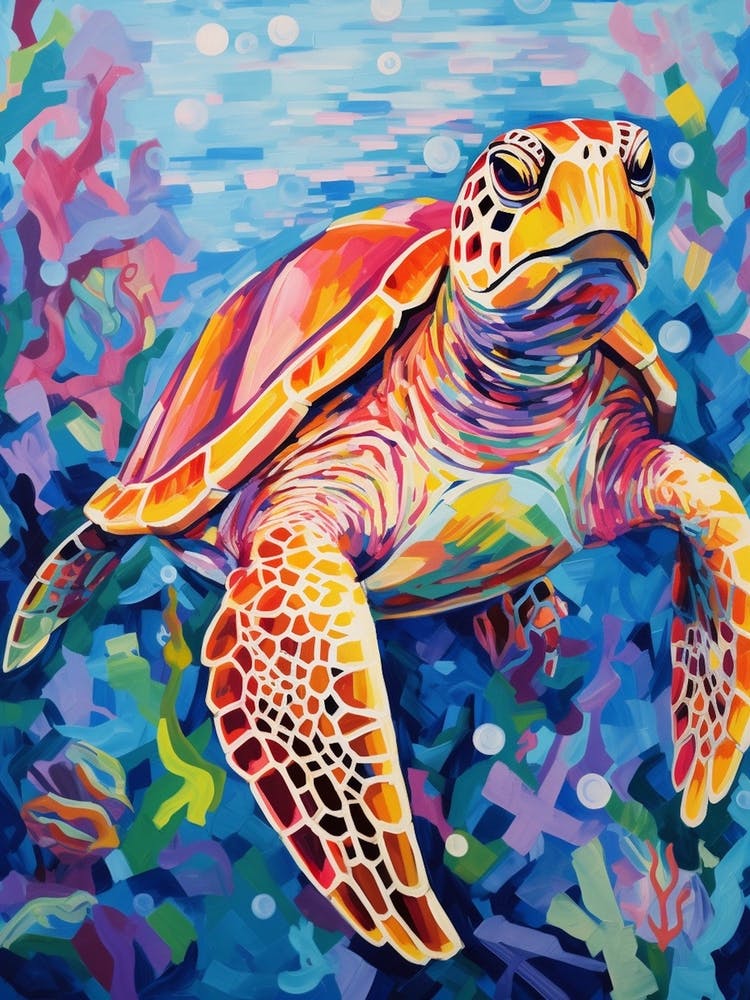 Brushstroke Sea Turtle With Coral 2