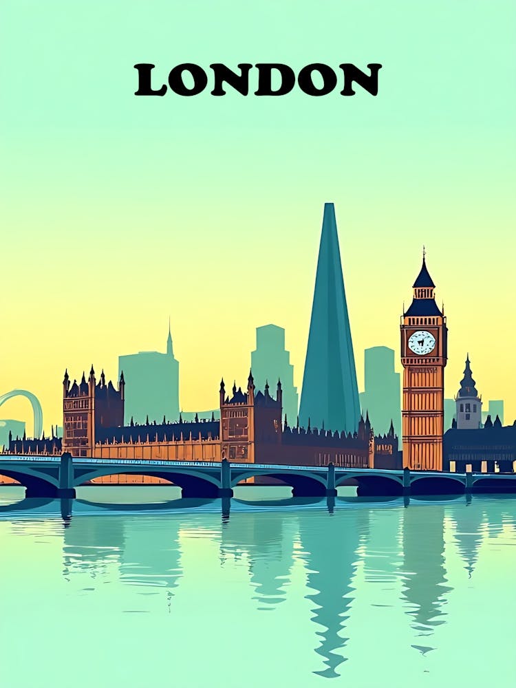 London Digital Art Vintage Travel Poster 03