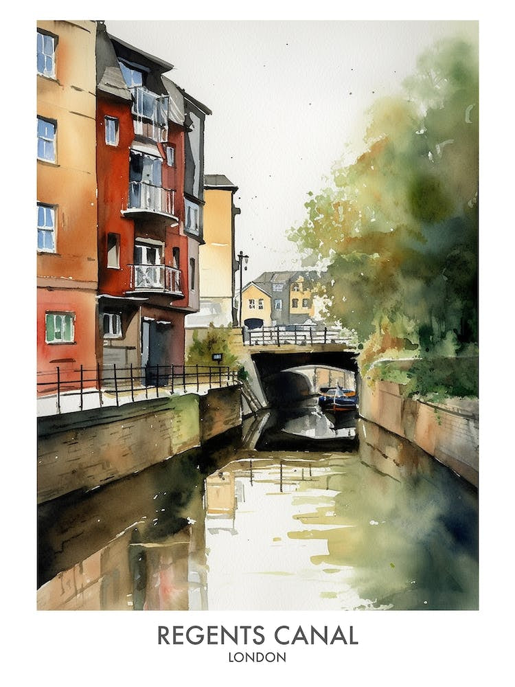 Regents Canal London Watercolour Travel Poster 3