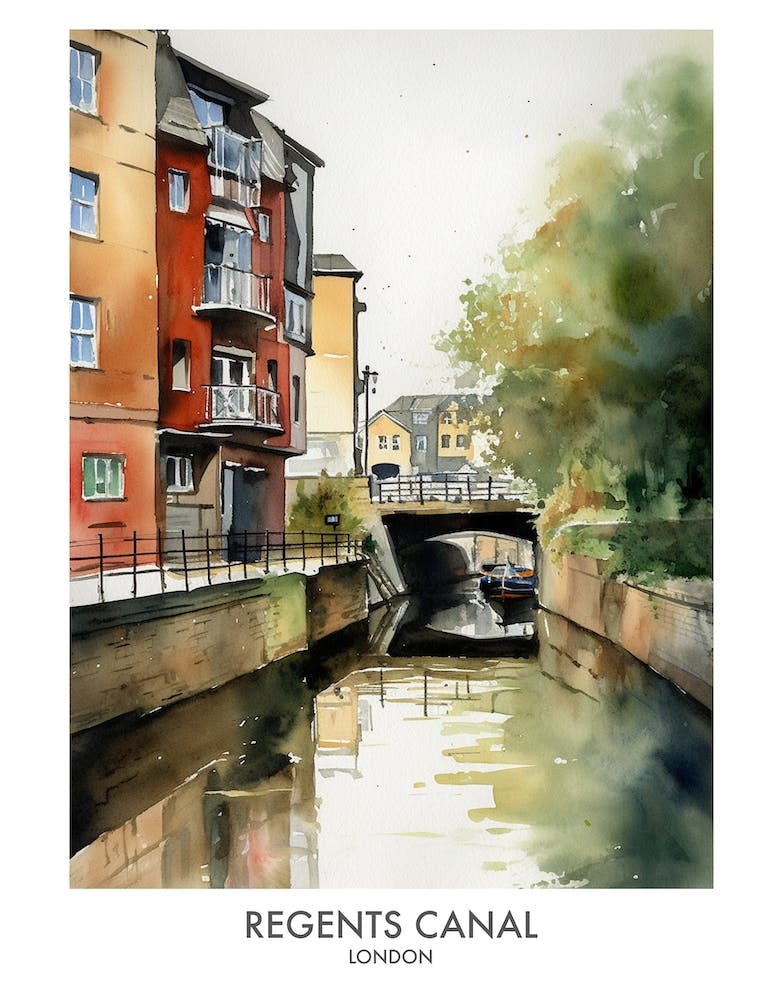 Regents Canal London Watercolour Travel Poster 3