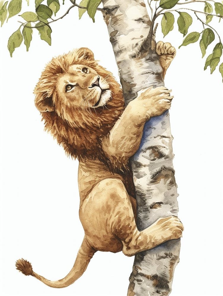 Barbary Lion Climbing A Tree Clipart 4