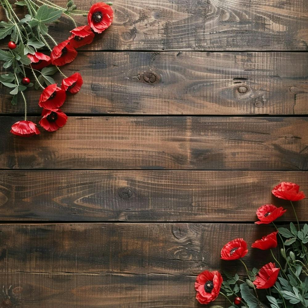 Anzac Day Wooden Table From Above Banner Texture