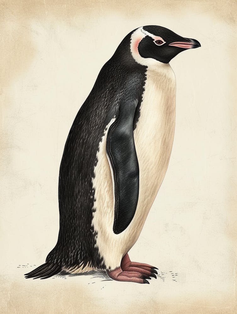 Adlie Penguin Floreana Island Vintage Botanical Painting 1