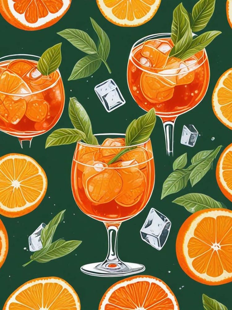 Aperol Spritz Pattern Cocktail Oranges Kitchen Art (5)