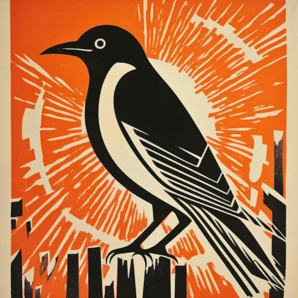 Retro Bird Lithograph Magpie 3