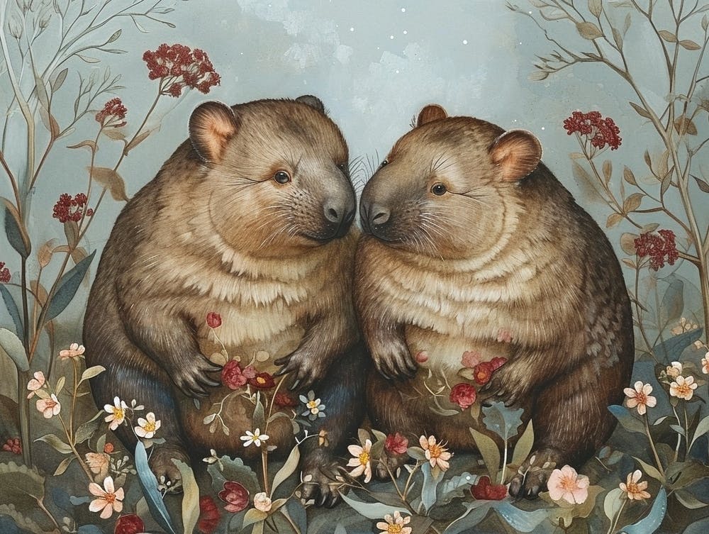 Floral Animal Illustration Wombat 3