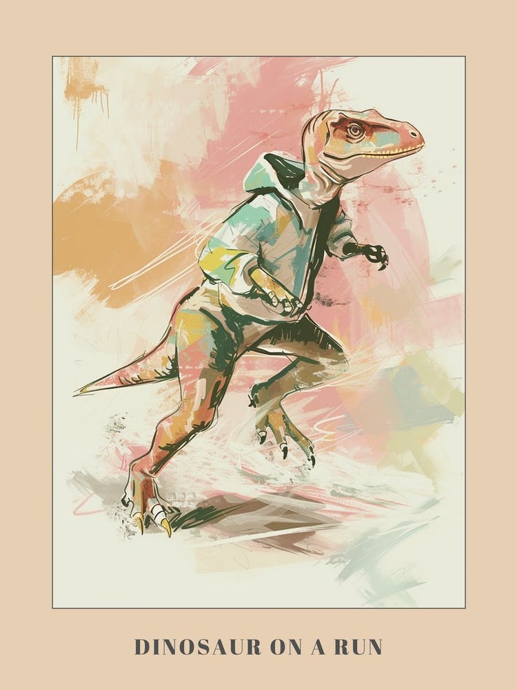 Pastel Dinosaur Going For A Run Poster