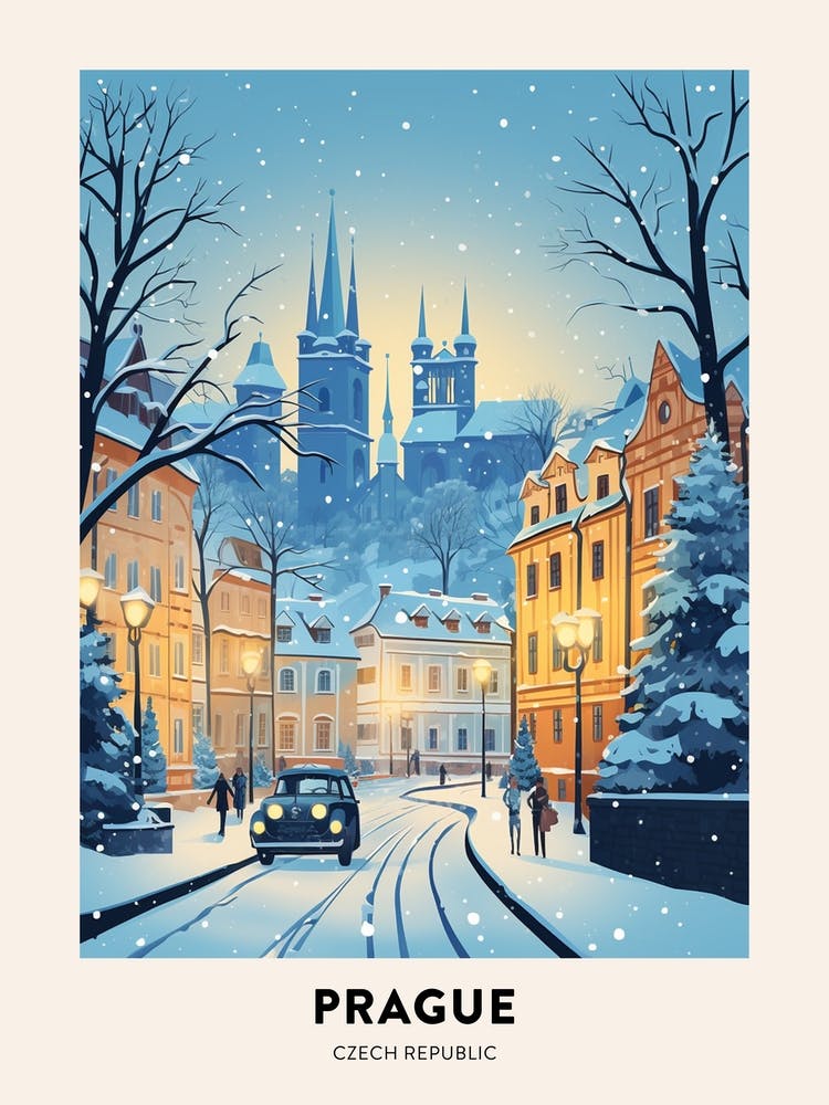 Winter Night  Travel Poster Prague Czech Republic 4