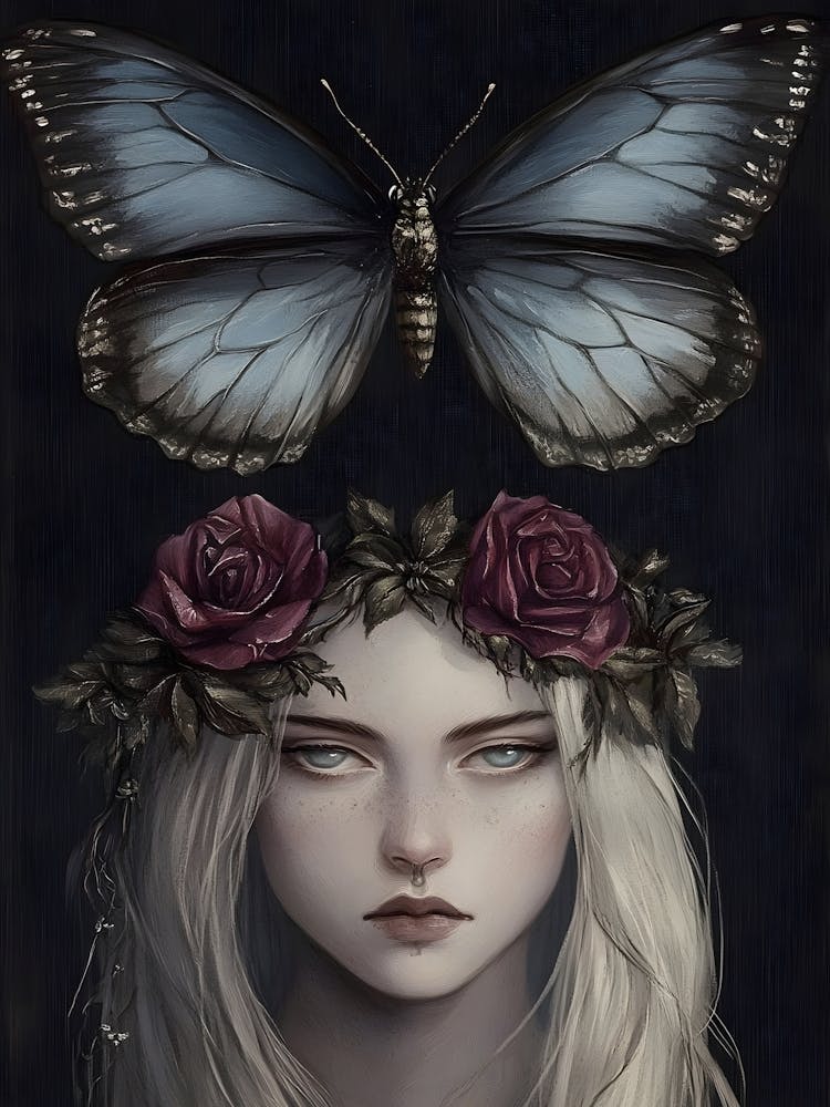Dark Gothic Butterfly On A Girl'S Head