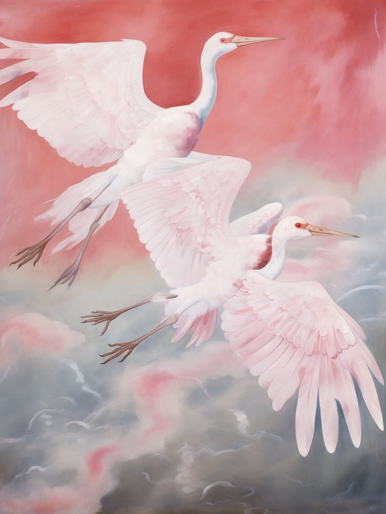 Pink Ethereal Bird Painting Crane