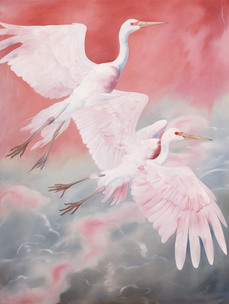 Pink Ethereal Bird Painting Crane