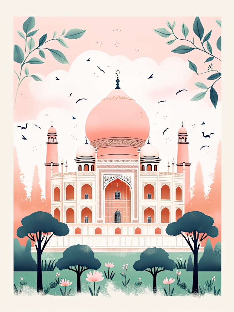 Taj Mahal   Agra, India   Cute Botanical Illustration Travel 1