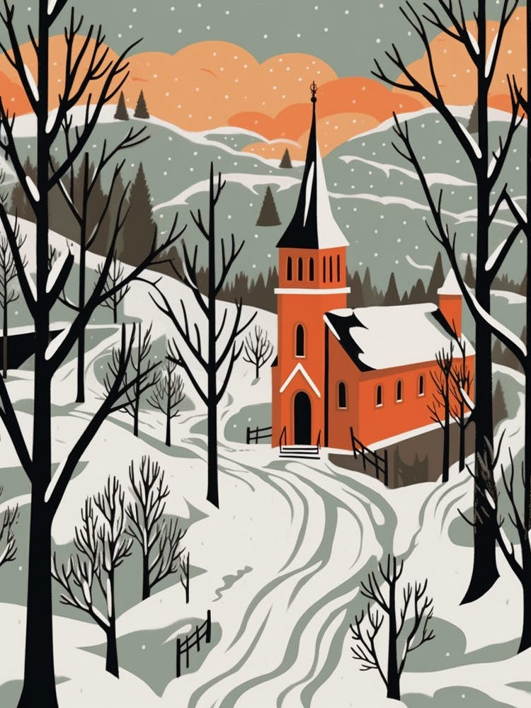 Retro Winter Illustration Transylvania Romania 1
