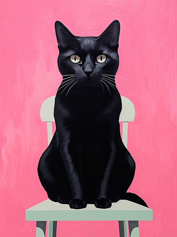 Black Cat On Pink Background