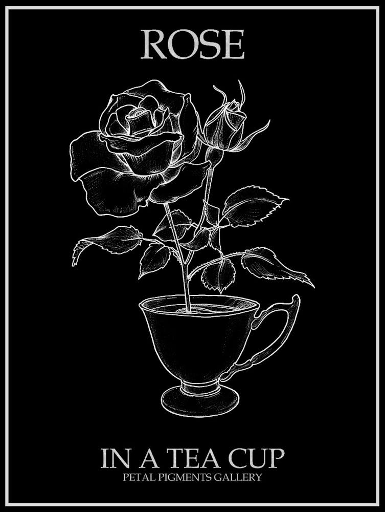 Rose In A Tea Cup Line Drawing 1 Poster Inverted