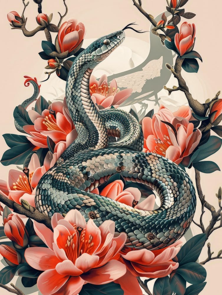 Snake And Flowers