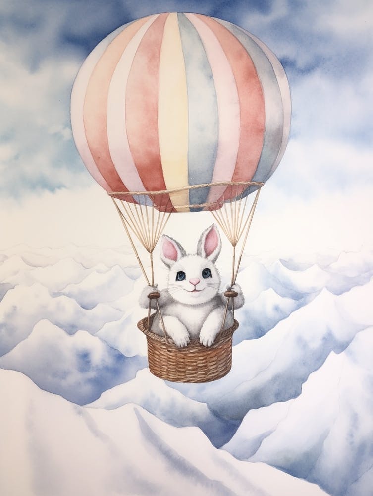 Baby Arctic Hare 1 In A Hot Air Balloon
