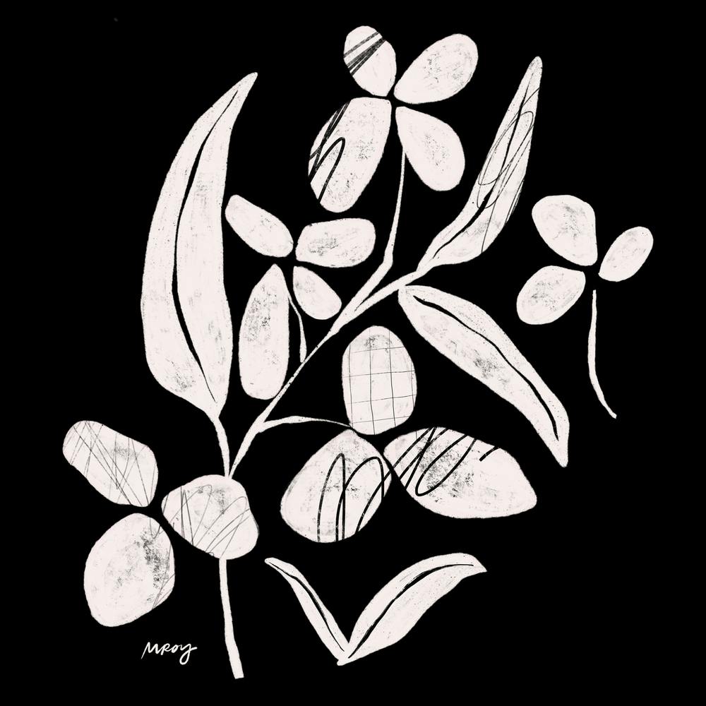 Abstract Floral Black Square
