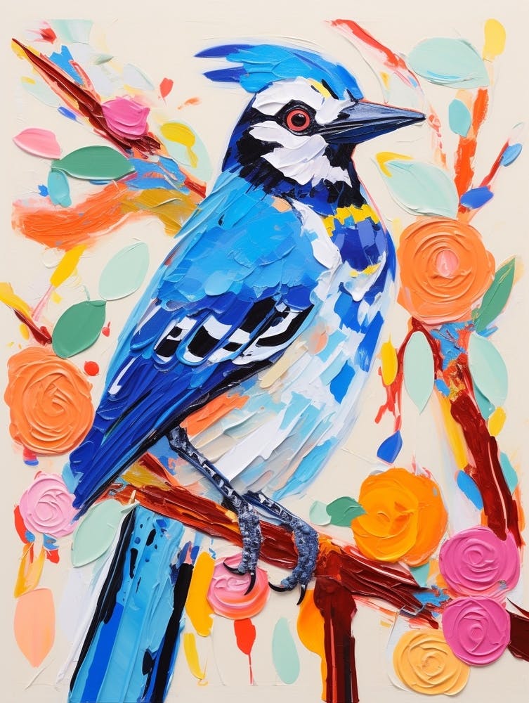 Peinture d'oiseau coloré Geai bleu 2
