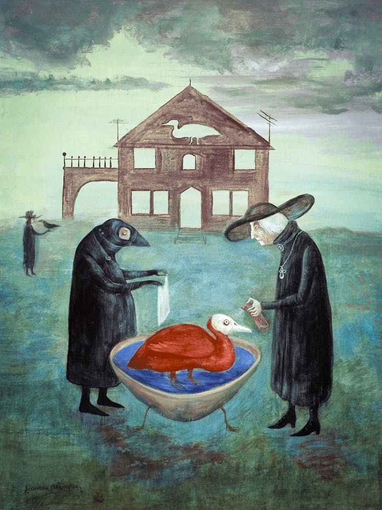 Bird Baths 1970 Huile sur Toile Peinture Surréaliste par l'Artiste Mexicaine Leonora Carrington - HD Remasterisé Impeccable