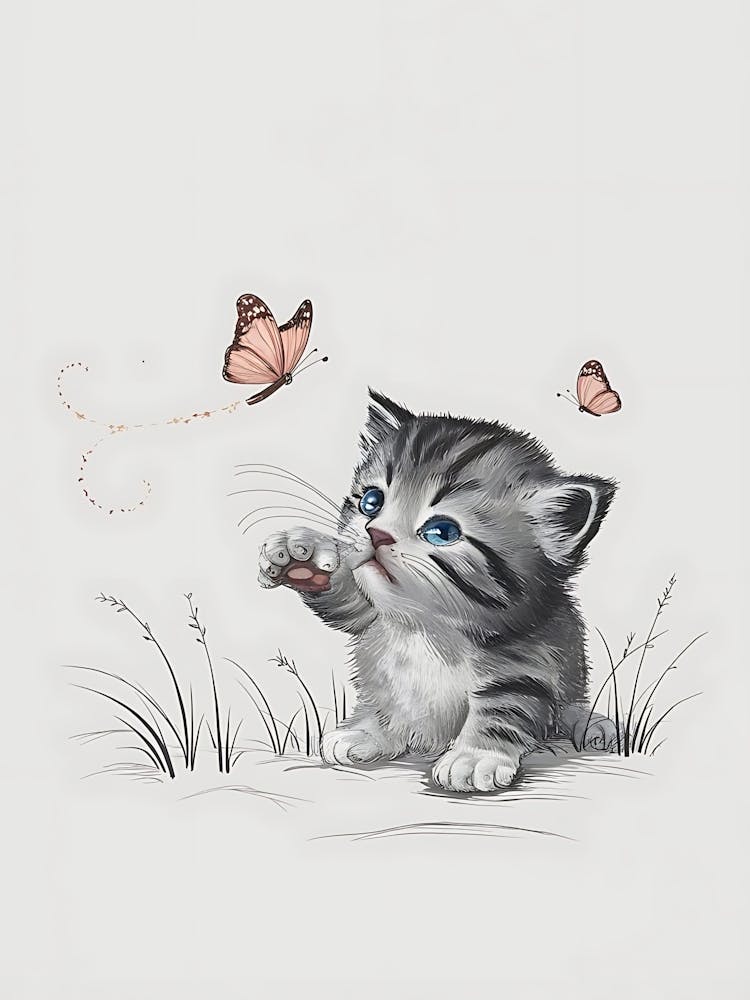 Cute Kitten With Butterflies