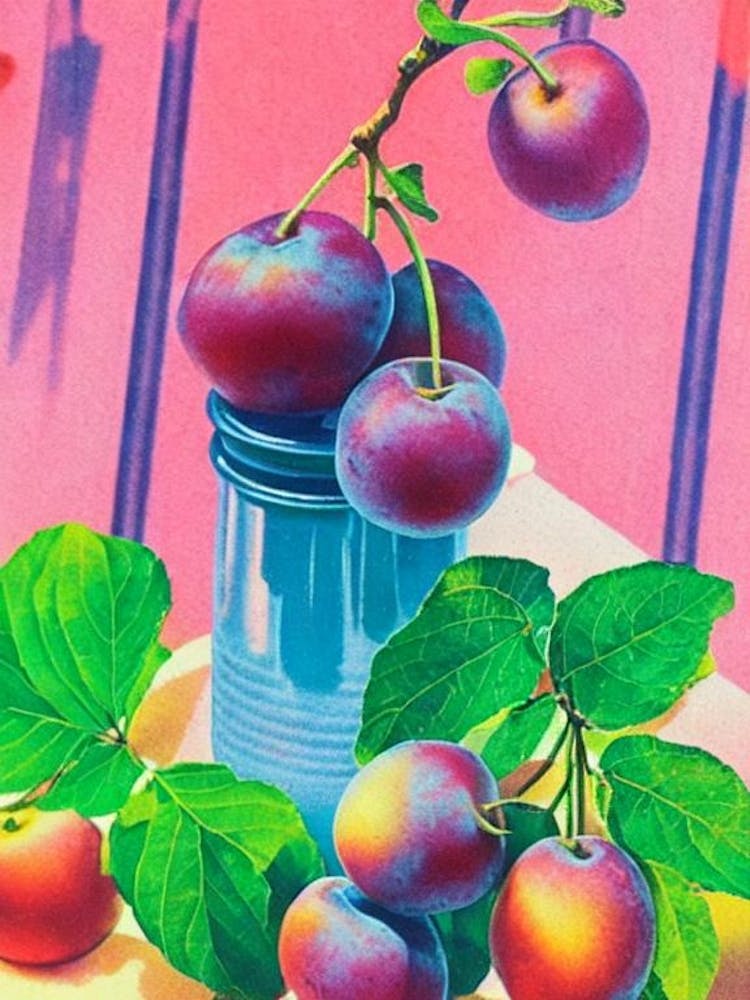 Plum Risograph Retro Poster Fruit