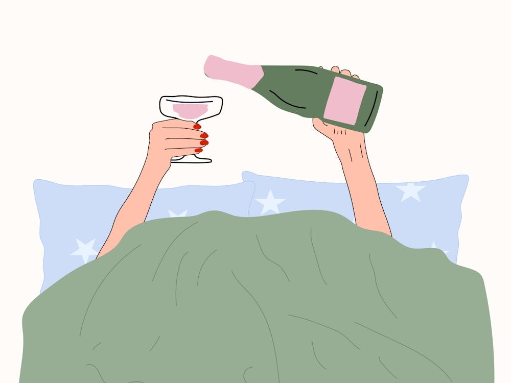 Wine in Bed Bedroom Poster