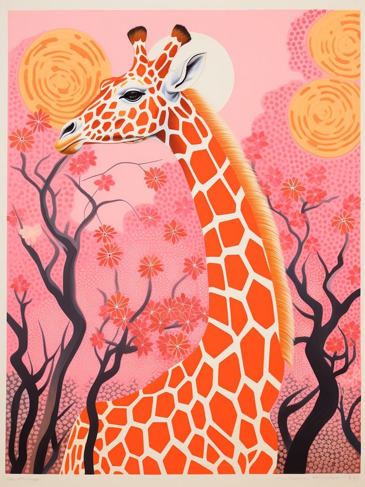 Giraffe Pink Blooming Portrait 2