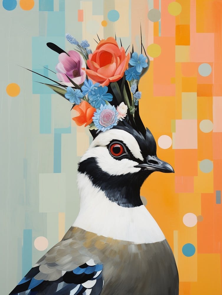 Oiseau avec une couronne de fleurs Vanneau 1