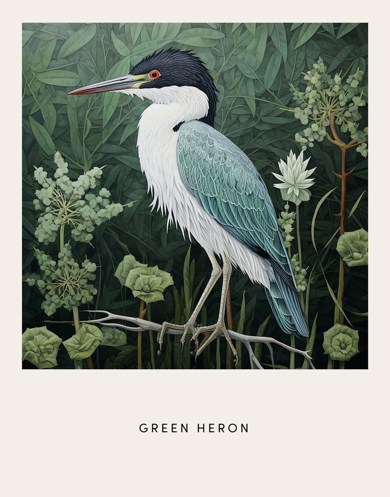 Ohara Koson Inspired Bird Painting Green Heron 3 Poster